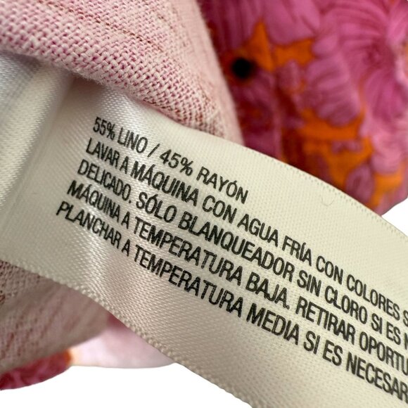 Universal Thread Womens Top Large Pink Orange Floral Linen Blend Button Up Shirt - Picture 11 of 11
